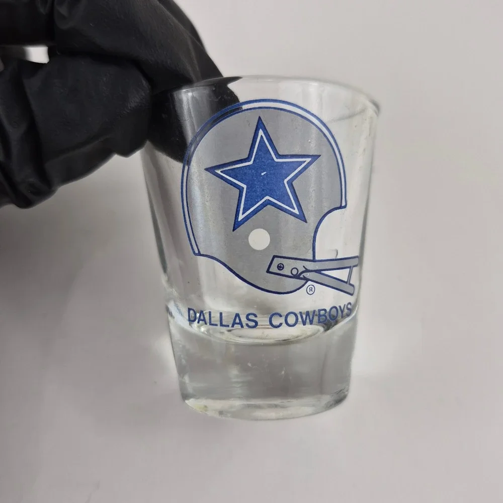 Dallas Cowboys NFL Shot Glass Set Clear Glass Blue Silver Helmet Logo 2 Piece
